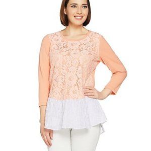 LOGO Lounge by Lori Goldstein Knit Top with Lace F